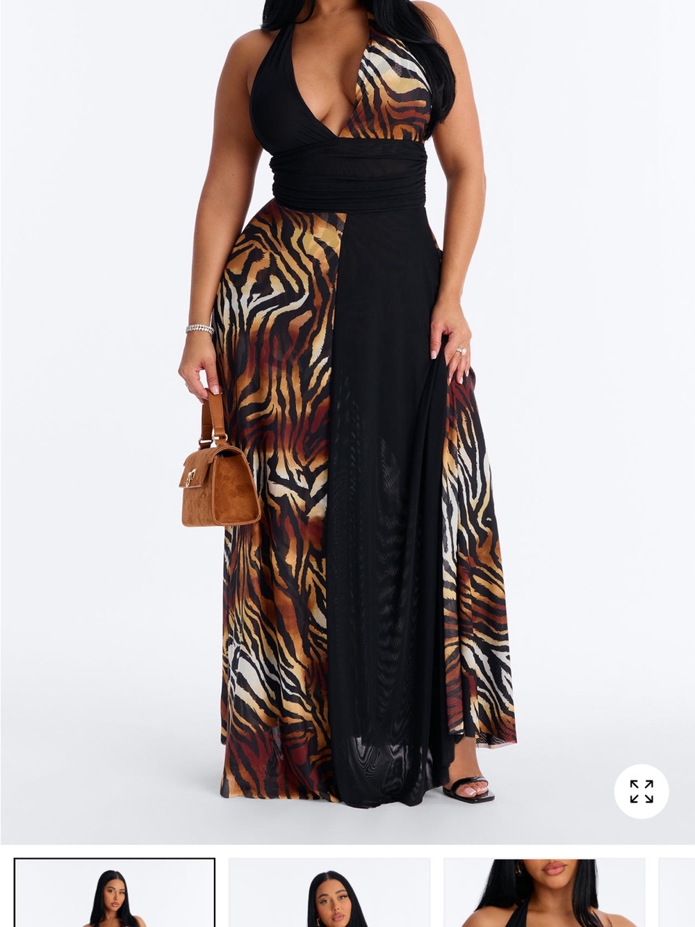 Fashion Nova Black Maxi Skirt with Brown Animal Print Panels